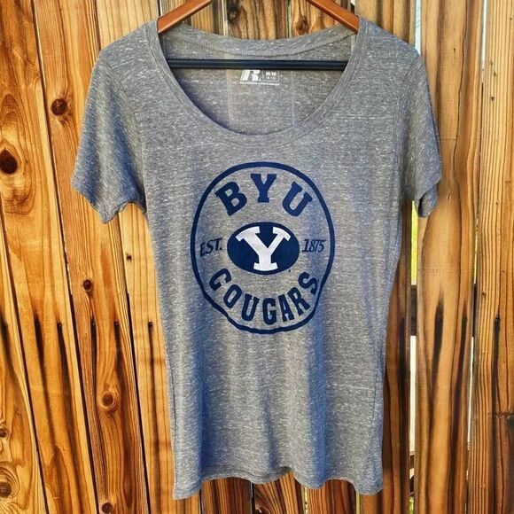 Russell Short Sleeve BYU Cougars Shirt Grey and Blue Medium - Picture 1 of 4